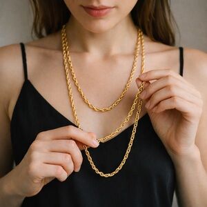 VINTAGE Gold Tone Rope Chain Necklace 48” Continuous Loop Layering Chain